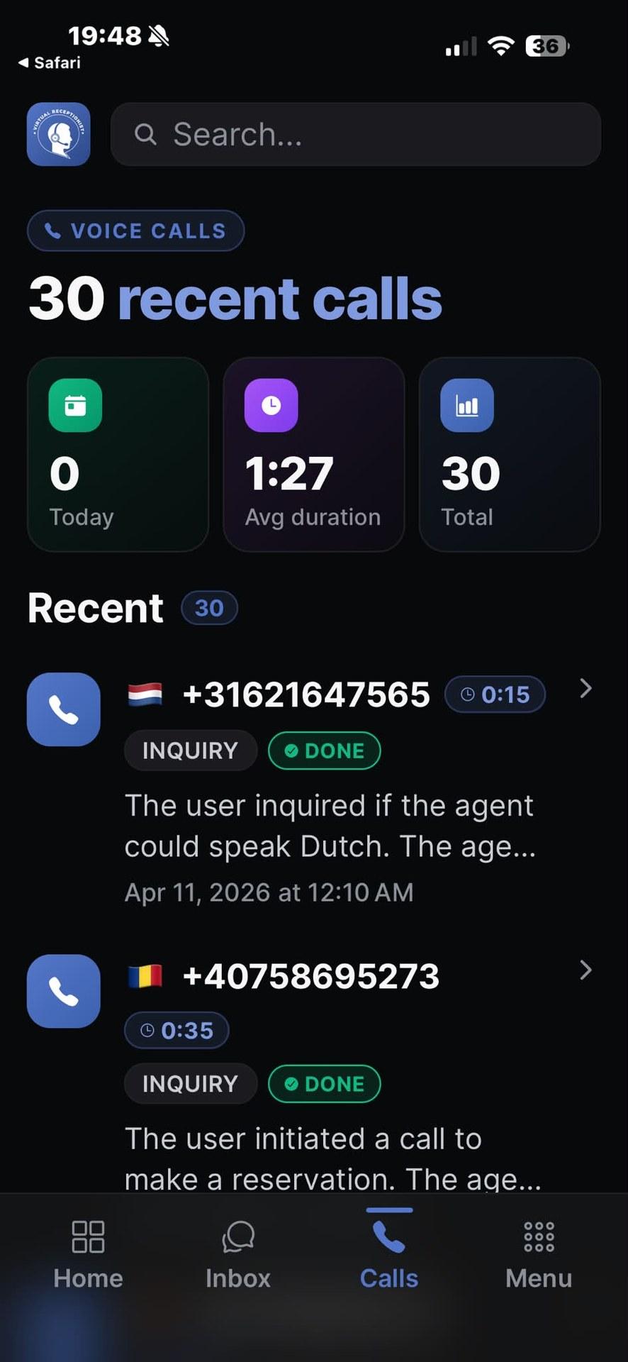 Recent Calls